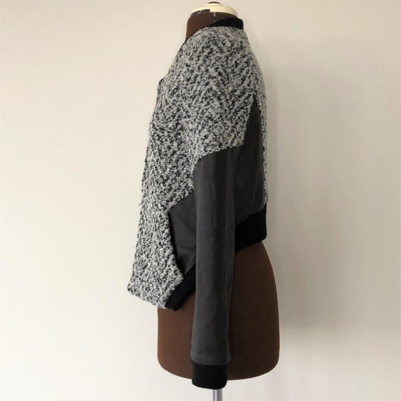 Wool Blend/Leather Bomber Jacket - Picture 4 of 7